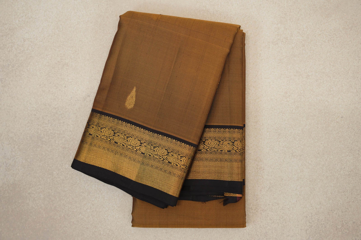 Antique Mustard Gold with Kanjana Brown Borders Vintage Kanjivaram Silk Saree