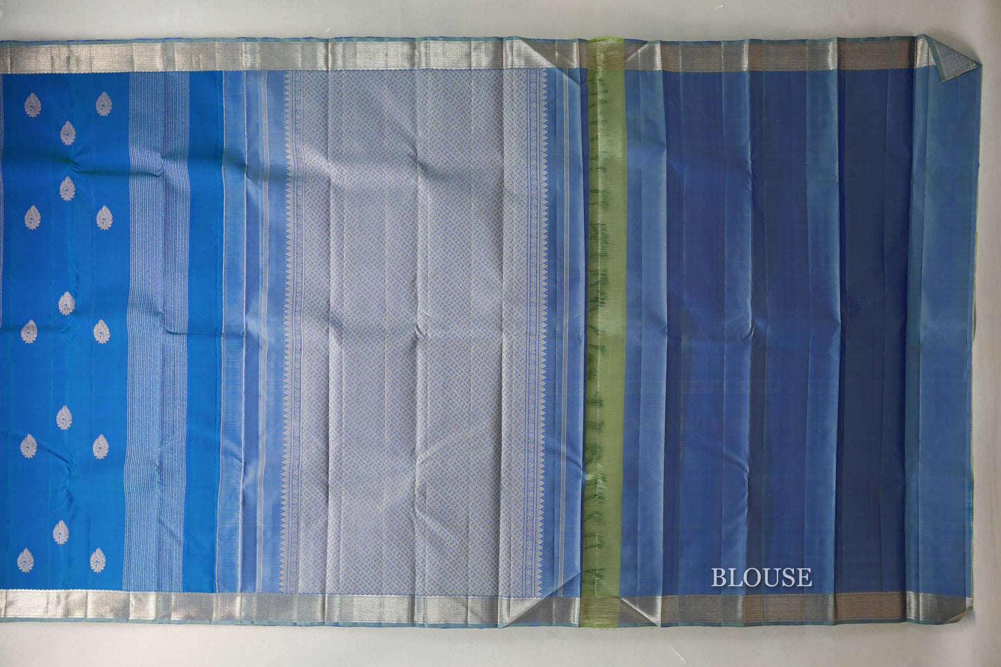 Peacock Blue with Bluish grey Borders Vintage Kanjivaram Silk Saree SS9429