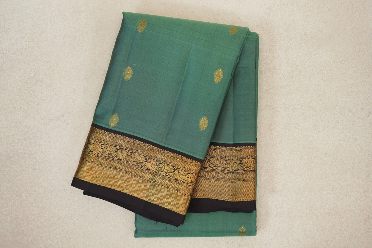 Sea Green with Kanjana Brown Borders Vintage Kanjivaram Silk Saree