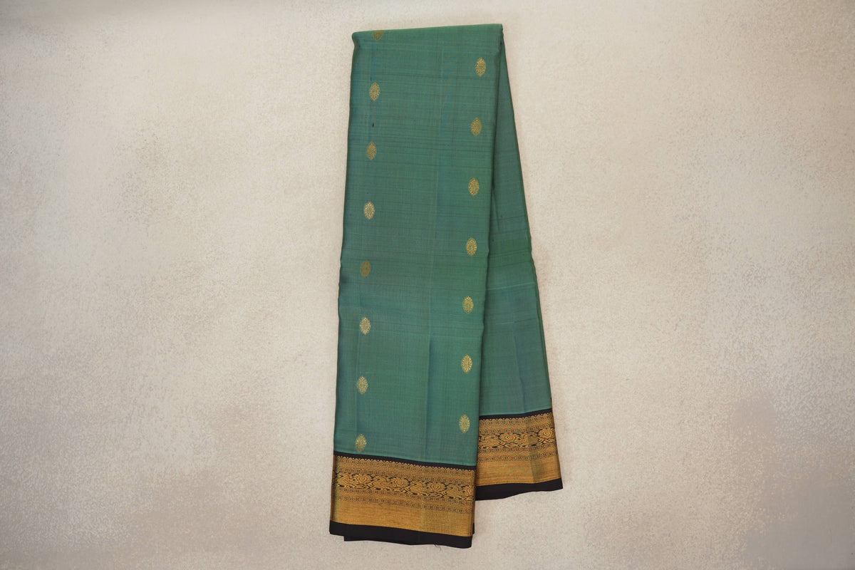 Online Sea Green with Kanjana Brown Borders Vintage Kanjivaram Silk Saree