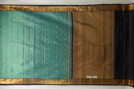 Sea Green with Kanjana Brown Borders Vintage Kanjivaram Silk Saree paloo