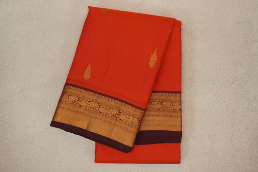 Bright Reddish Orange with Deep Maroon Borders Vintage Kanjivaram Silk Saree 
