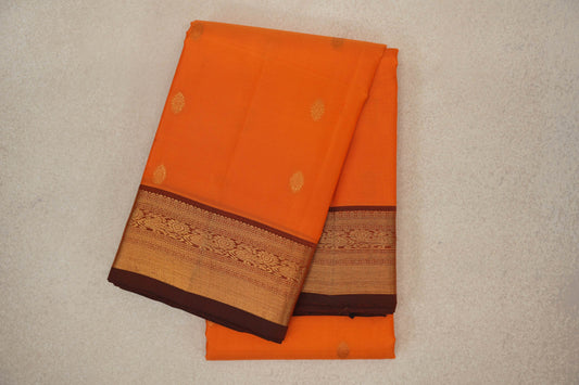 Bright Mango Orange with Copper Orange Borders Vintage Kanjivaram Silk Saree