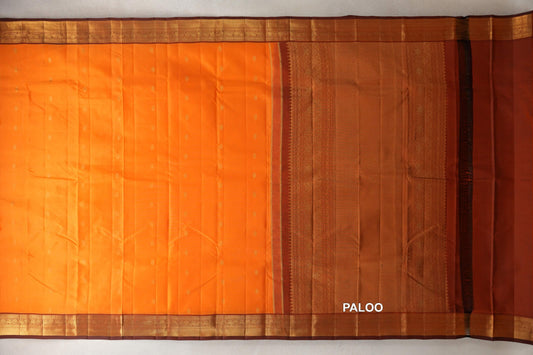 Bright Mango Orange with Copper Orange Borders Vintage Kanjivaram Silk Saree paloo