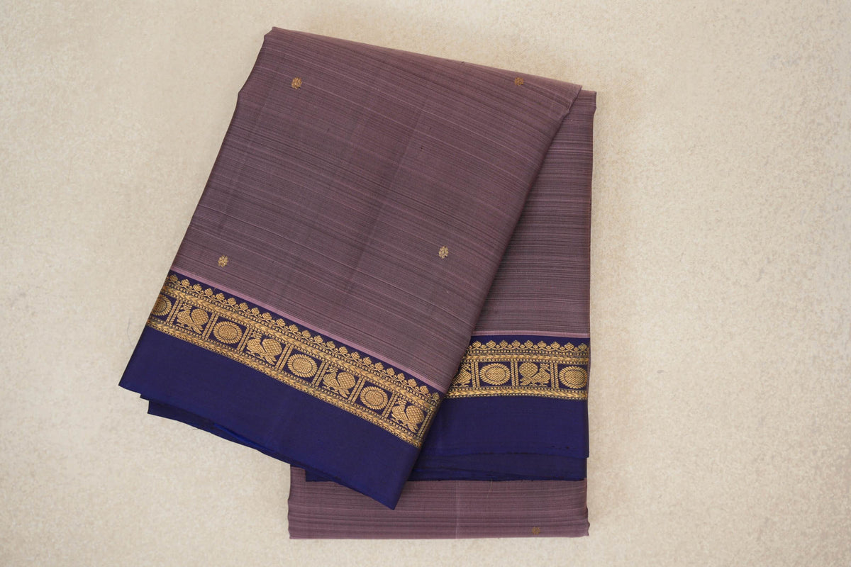 Dusty Lavender Pink with Deep Blue Borders Vintage Kanjivaram Silk Saree