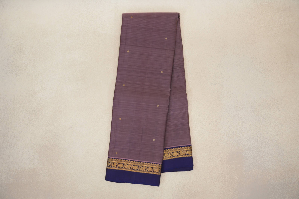 Online Dusty Lavender Pink with Deep Blue Borders Vintage Kanjivaram Silk Saree