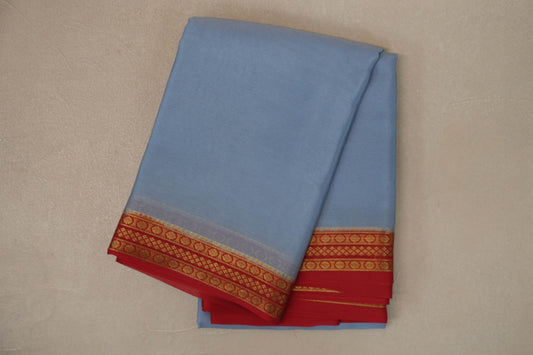 Gray with red Mysore Silk Saree SS9436