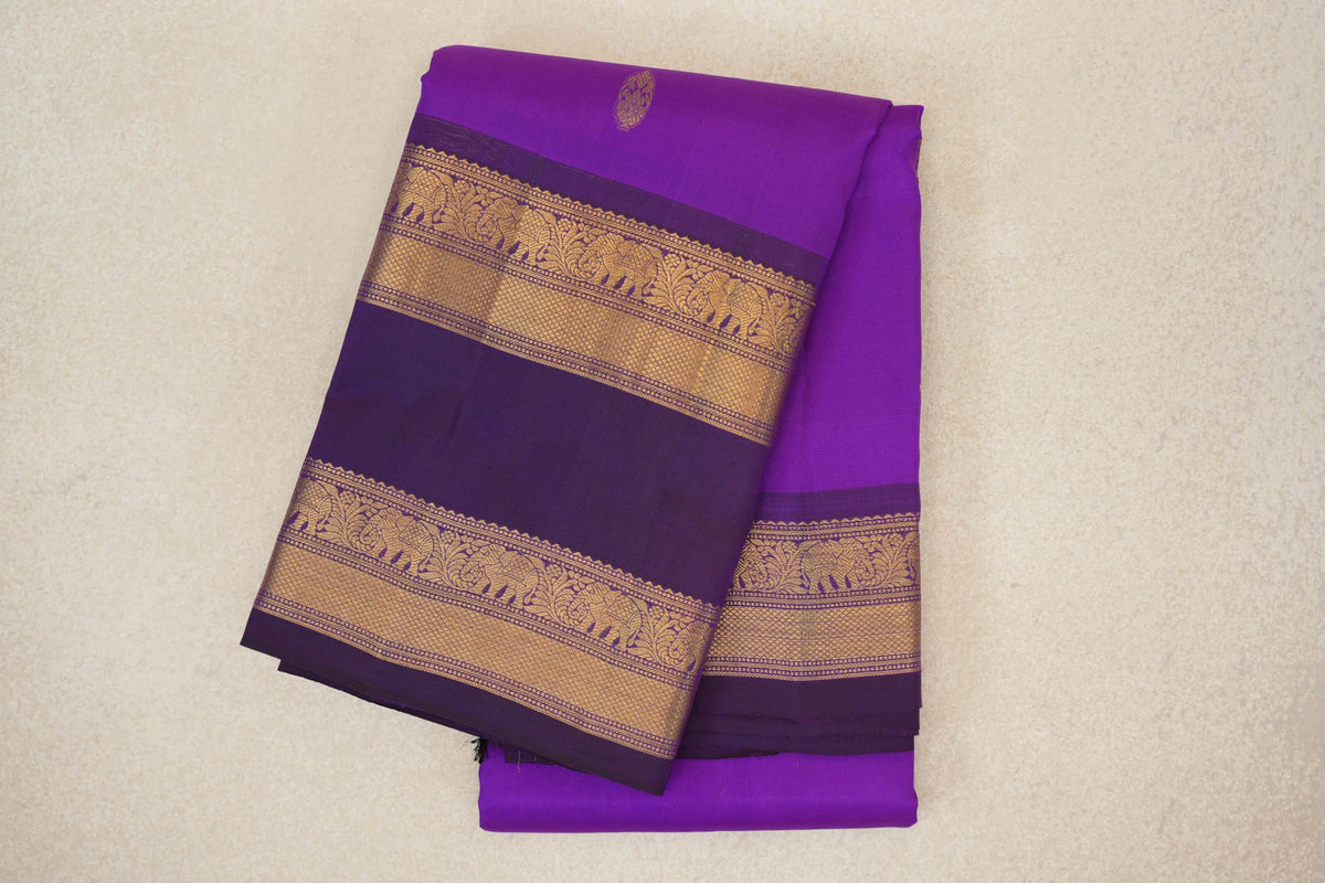 Bright Violet Purple with Rettai Pettu Borders Light Weight Kanjivaram Silk Saree