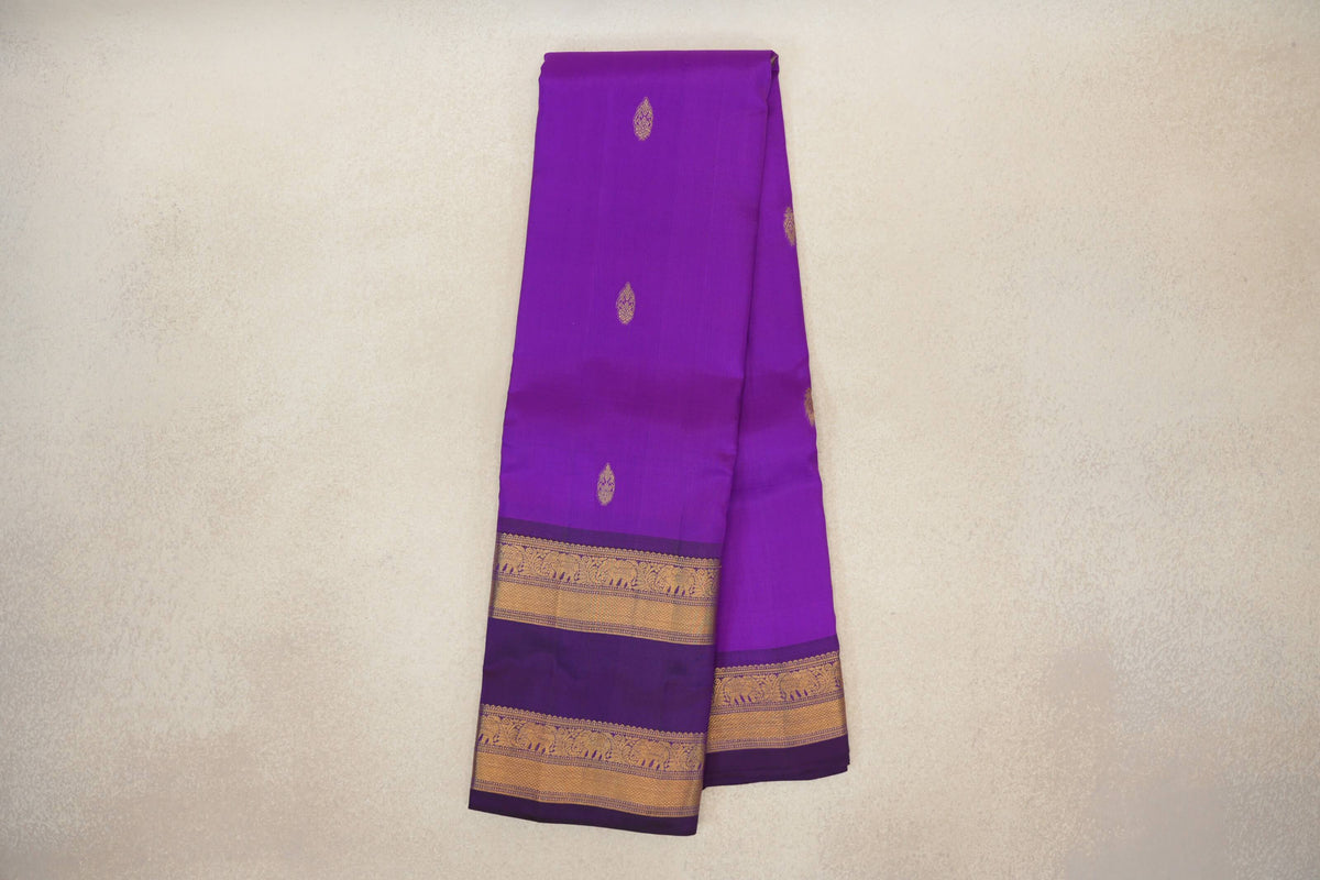 Online Bright Violet Purple with Rettai Pettu Borders Light Weight Kanjivaram Silk Saree