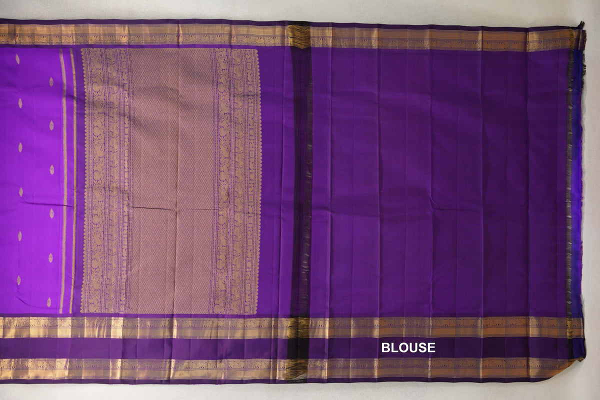 Bright Violet Purple with Rettai Pettu Borders Light Weight Kanjivaram Silk Saree blouse