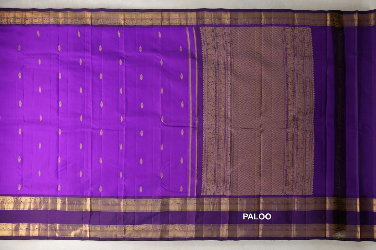 Bright Violet Purple with Rettai Pettu Borders Light Weight Kanjivaram Silk Saree paloo