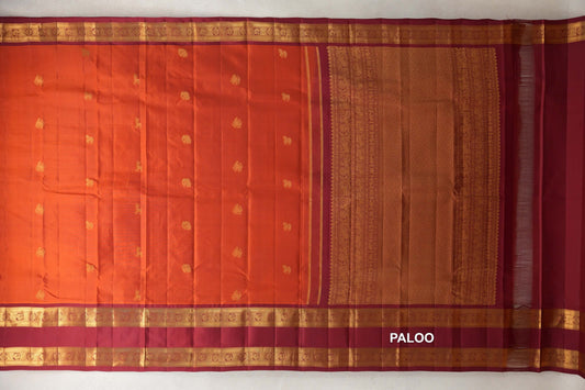 Rust Orange with Deep Reddish Maroon Rettai Pettu Borders Light Weight Kanjivaram Silk Saree paloo