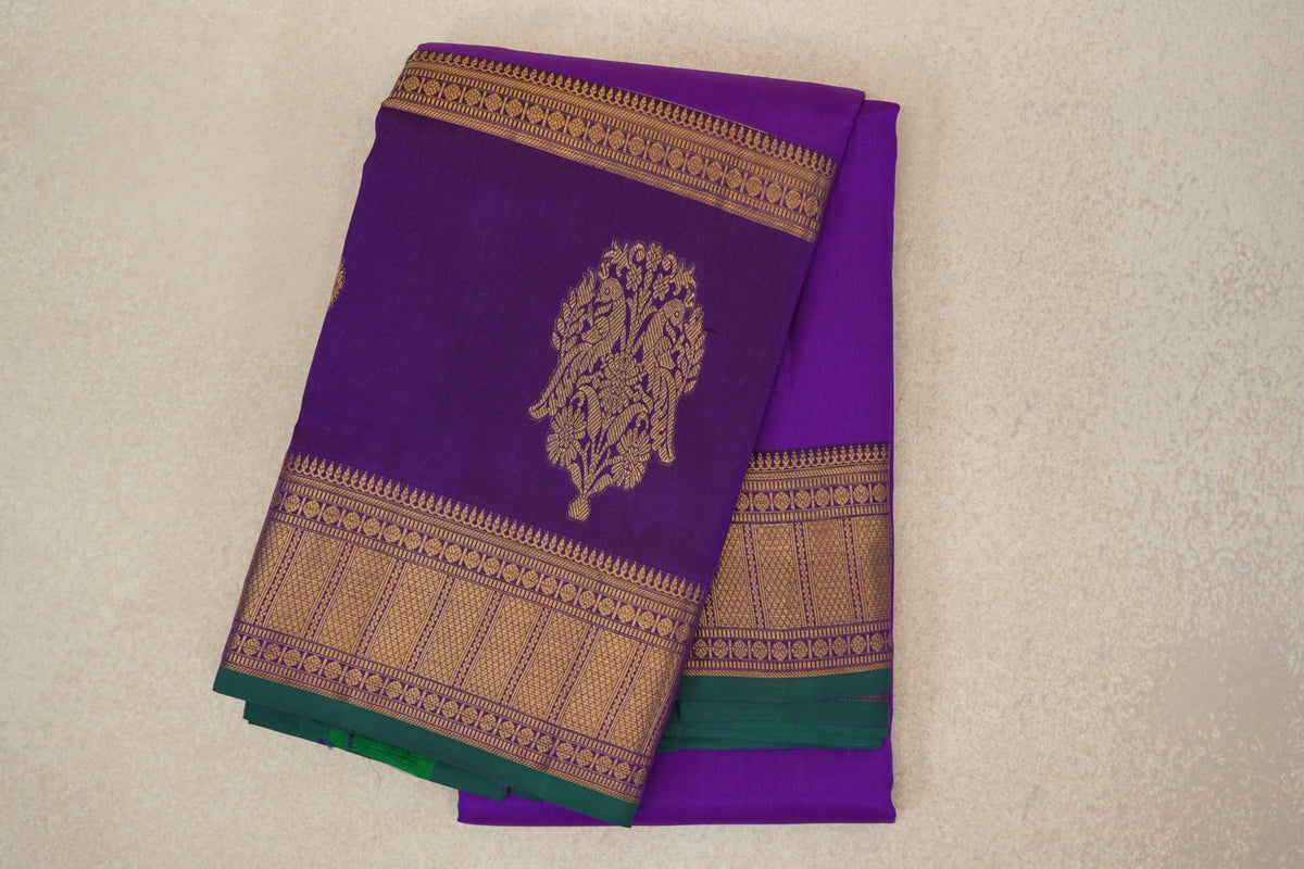 Bright Violet Purple with Rettai Pettu Borders Light Weight Kanjivaram Silk Saree