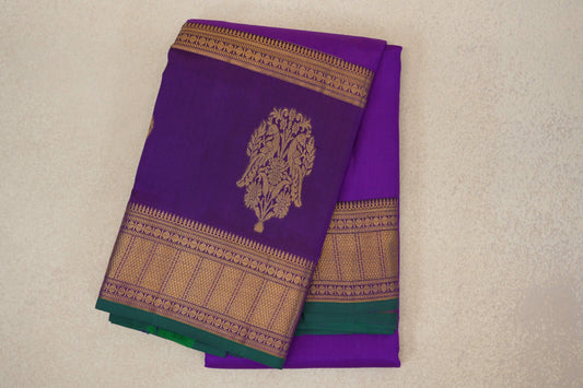 Bright Violet Purple with Rettai Pettu Borders Light Weight Kanjivaram Silk Saree