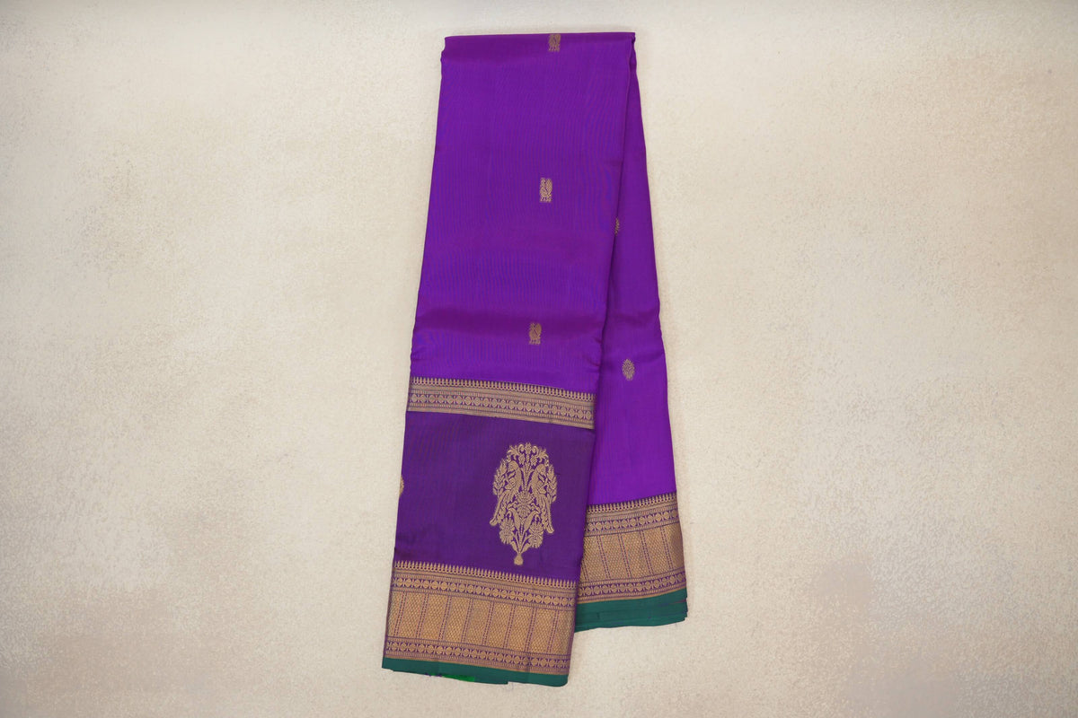 Online Bright Violet Purple with Rettai Pettu Borders Light Weight Kanjivaram Silk Saree