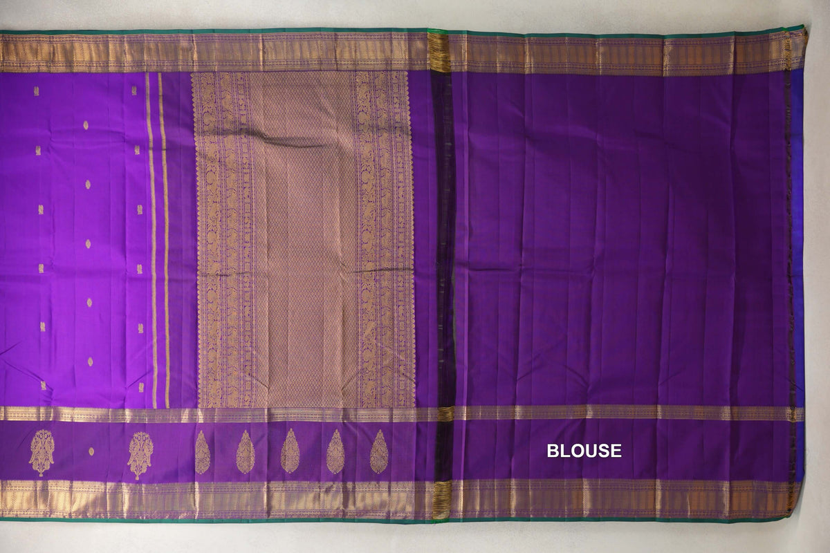 Bright Violet Purple with Rettai Pettu Borders Light Weight Kanjivaram Silk Saree blouse