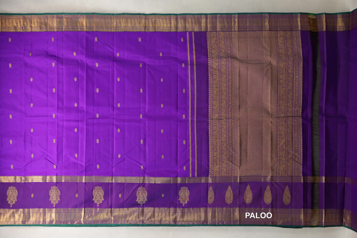 Bright Violet Purple with Rettai Pettu Borders Light Weight Kanjivaram Silk Saree paloo