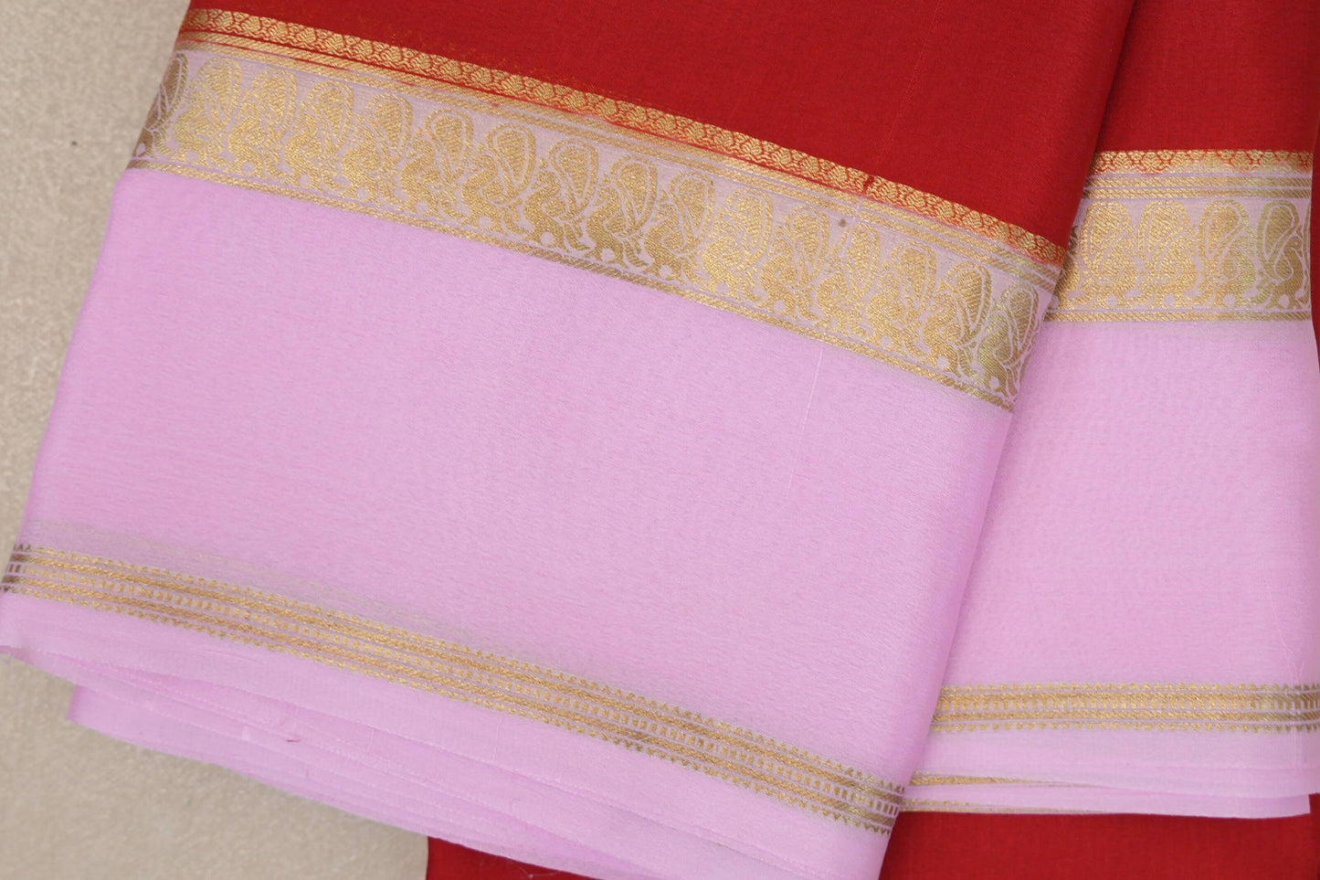 Chilli red with Baby Pink Mysore Silk Saree SS9446