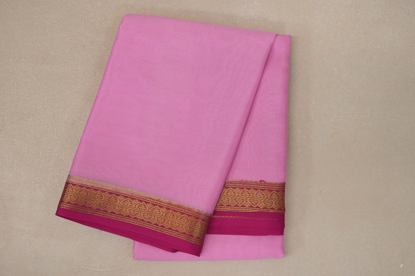 Light Pink with Rani Pink Borders Mysore Silk Saree