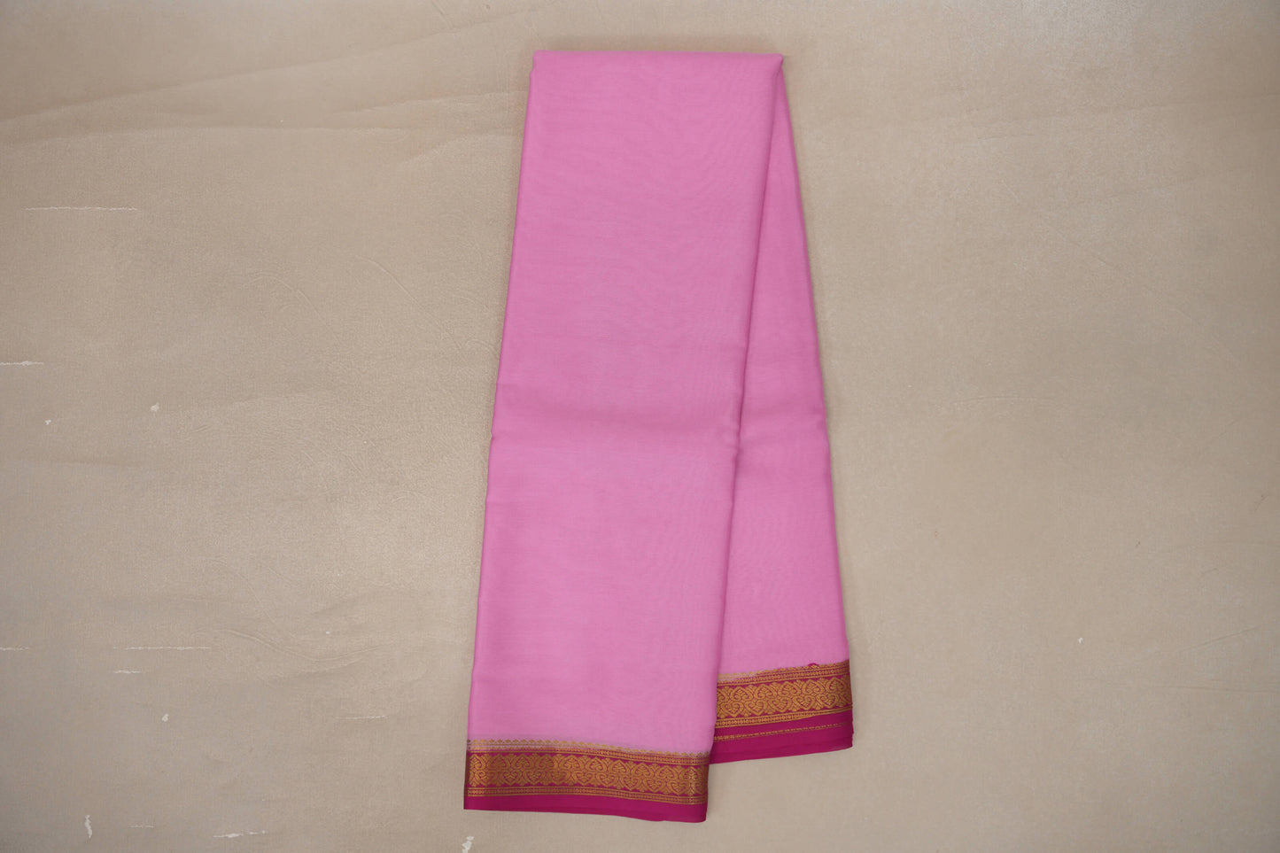 Plain Light Pink with Rani Pink Borders Mysore Silk Saree