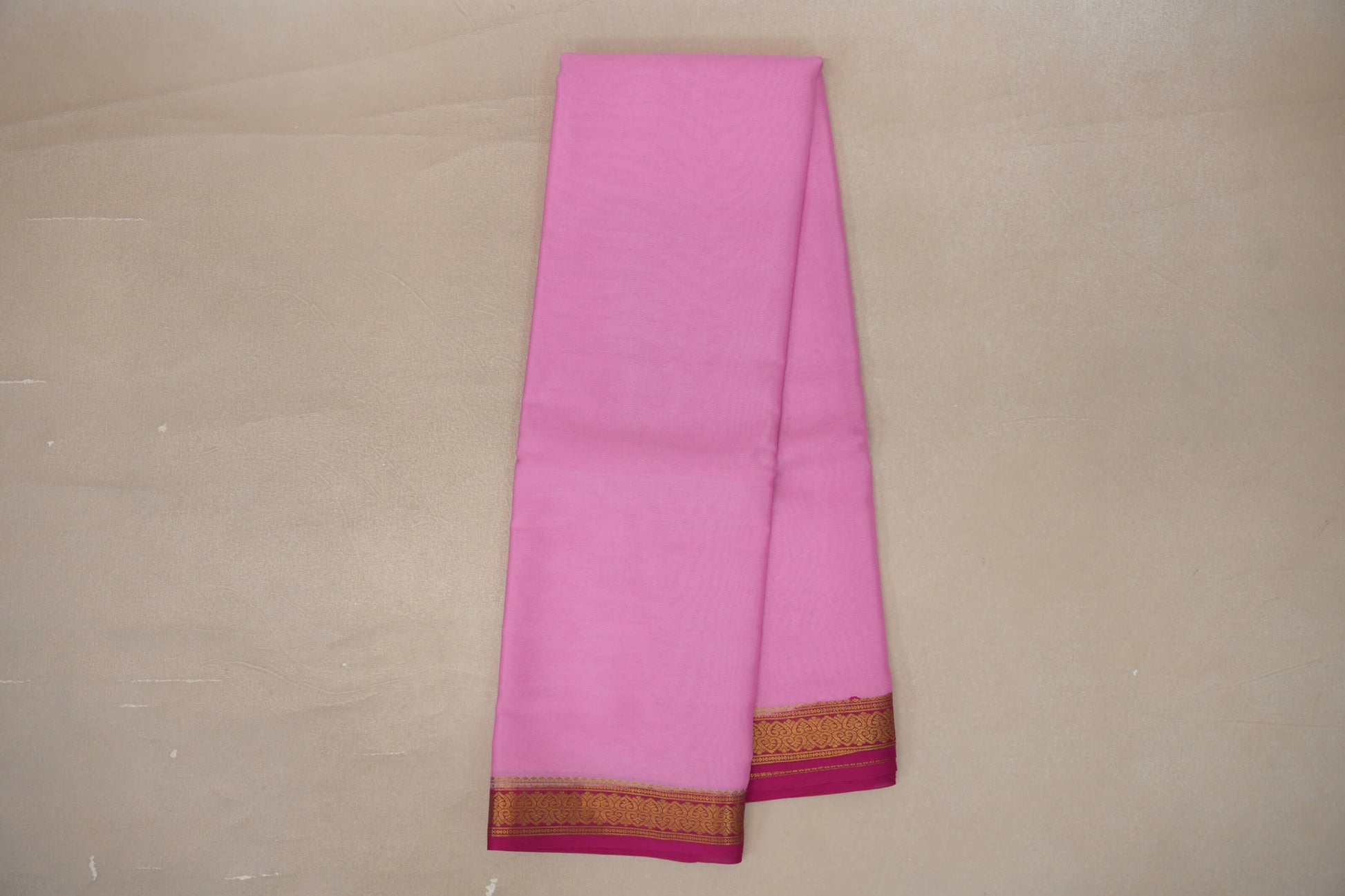 Plain Light Pink with Rani Pink Borders Mysore Silk Saree
