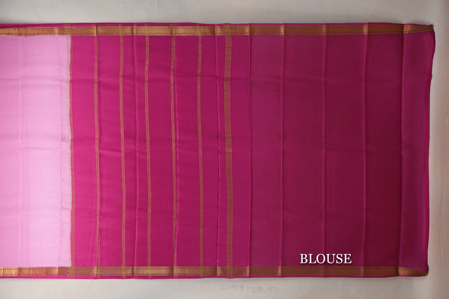Light Pink with Rani Pink Borders Mysore Silk Saree blouse