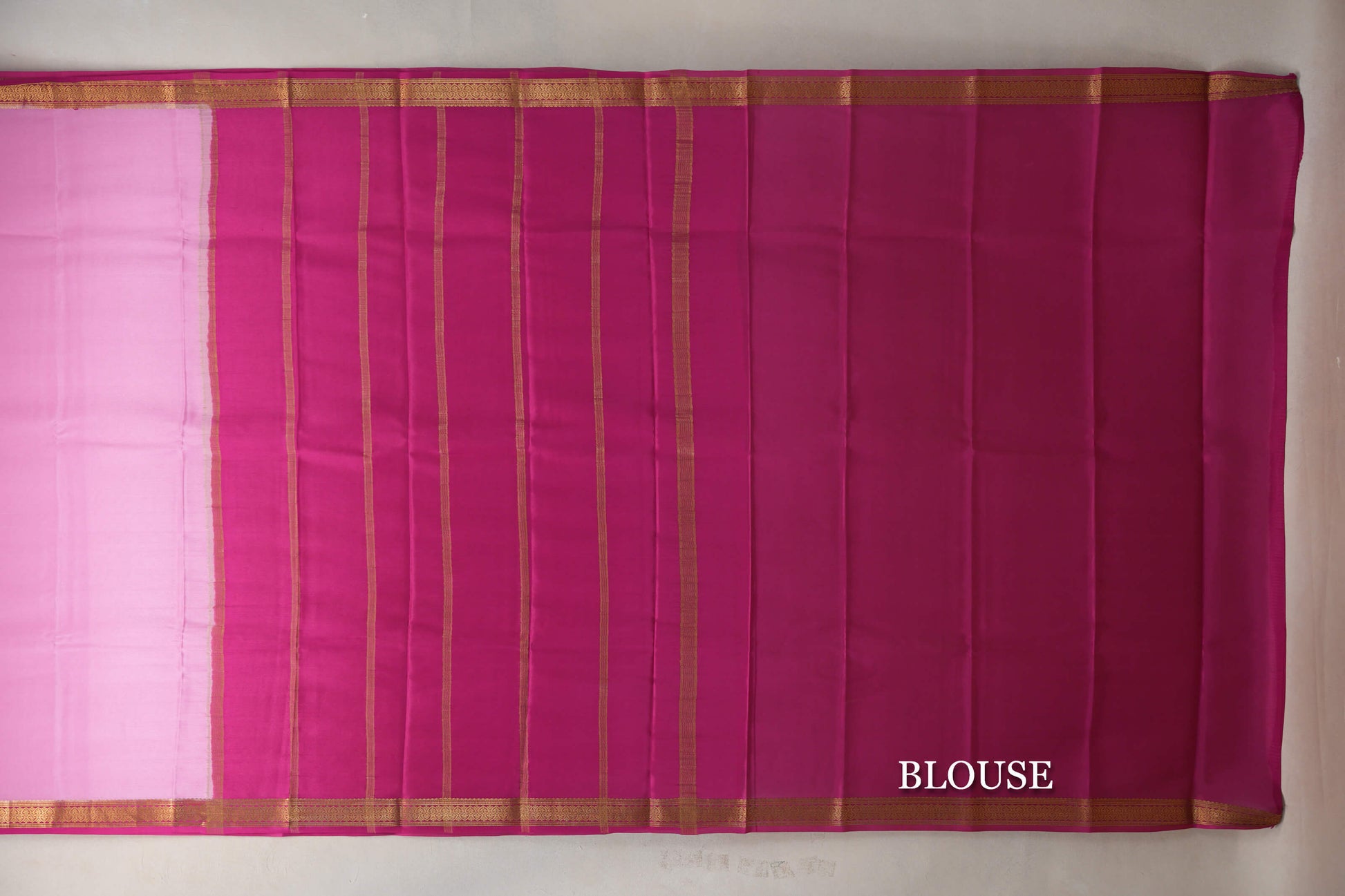 Light Pink with Rani Pink Borders Mysore Silk Saree blouse