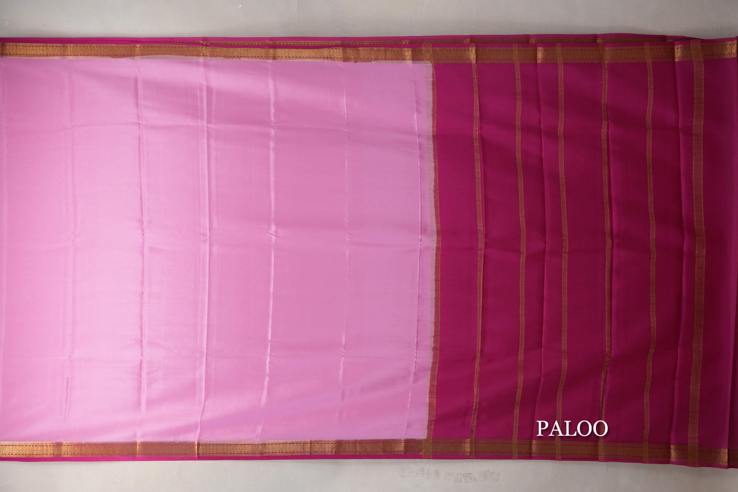 Light Pink with Rani Pink Borders Mysore Silk Saree paloo