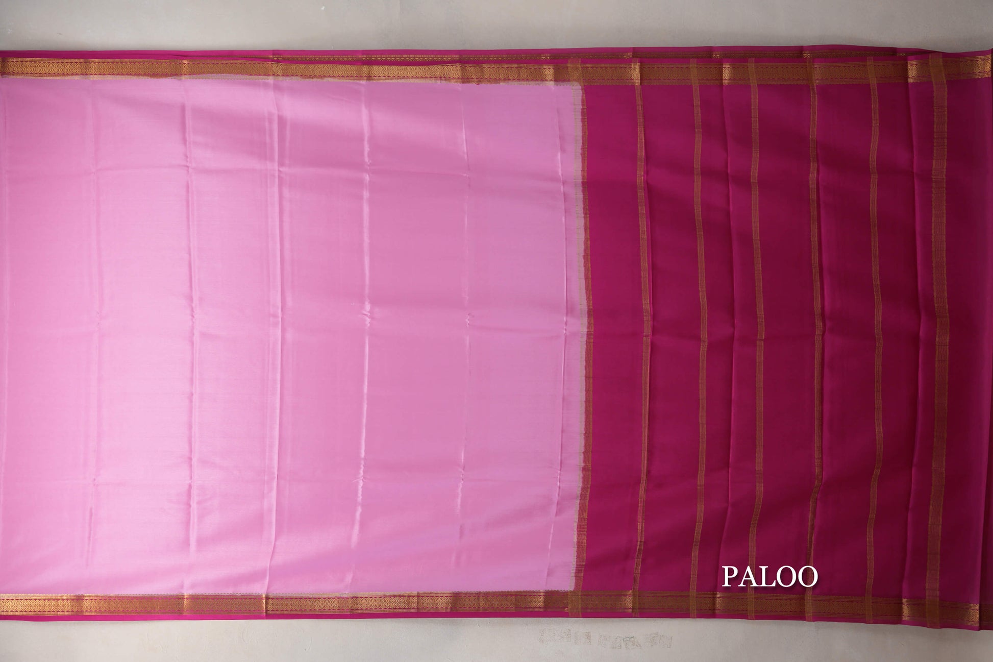 Light Pink with Rani Pink Borders Mysore Silk Saree paloo