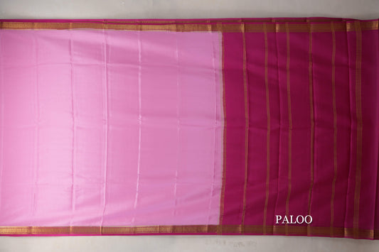 Light Pink with Rani Pink Borders Mysore Silk Saree paloo