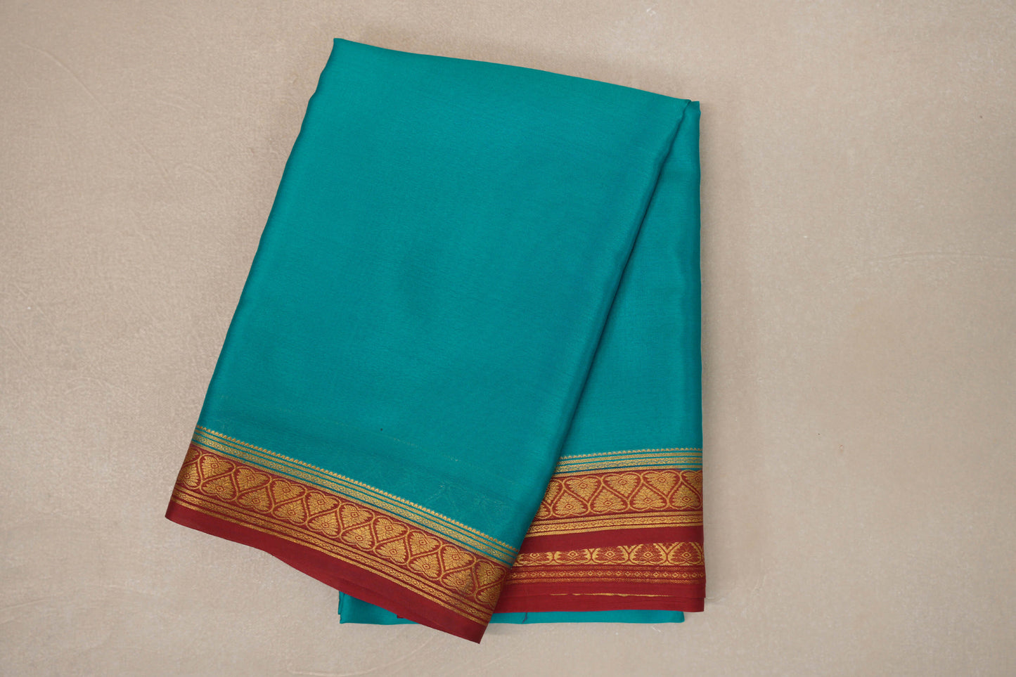 Rama Green with Maroon Borders Mysore Silk Saree
