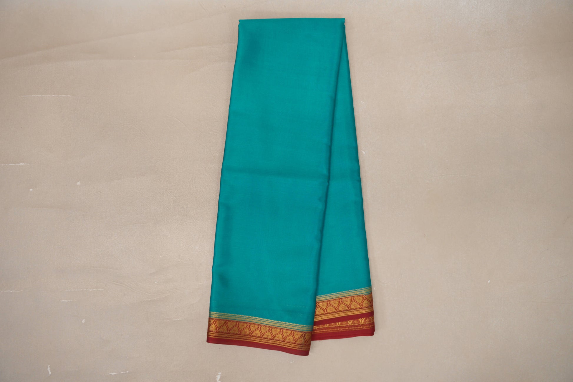 Online Rama Green with Maroon Borders Mysore Silk Saree