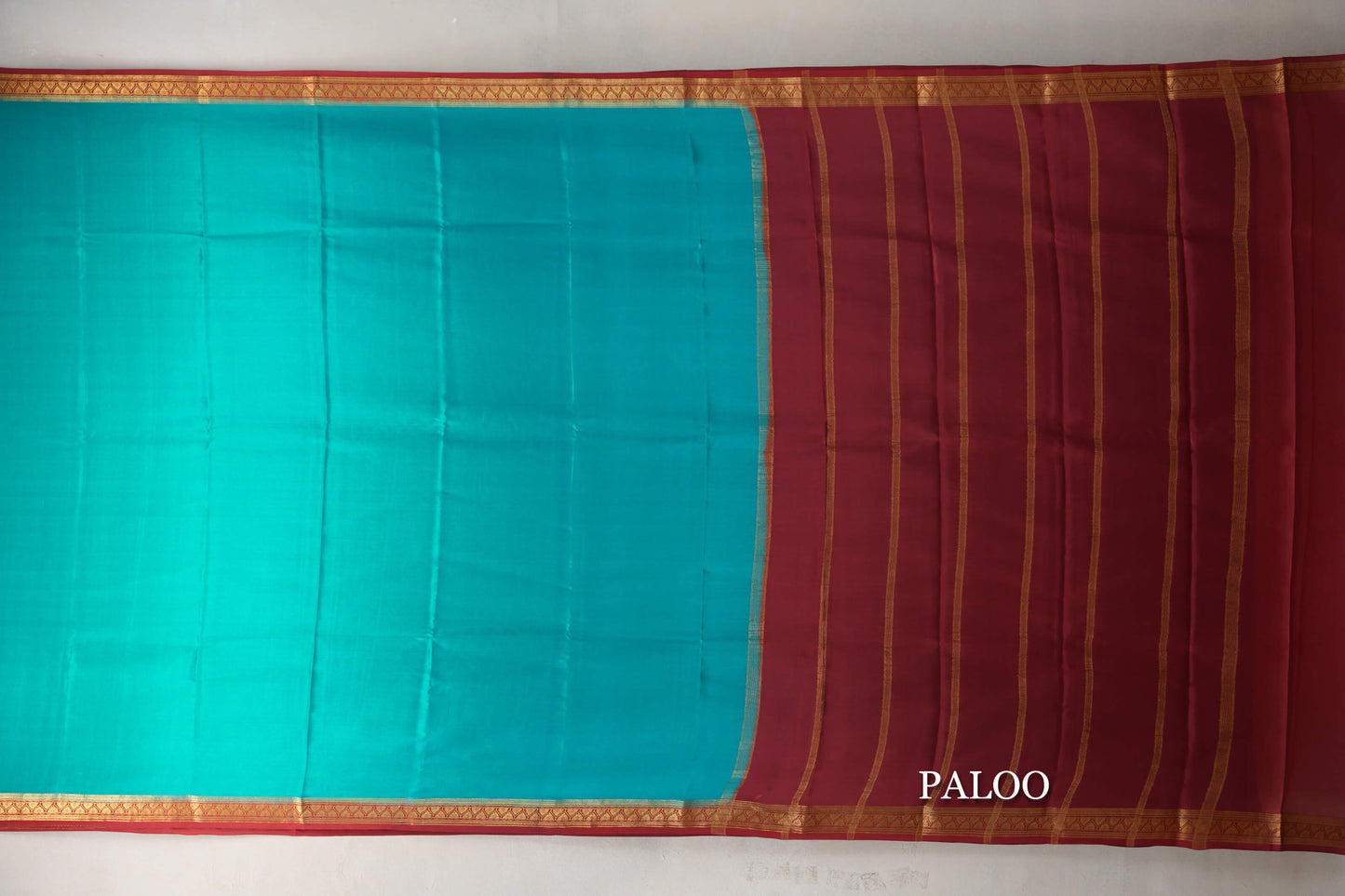 Rama Green with Maroon Borders Mysore Silk Saree paloo
