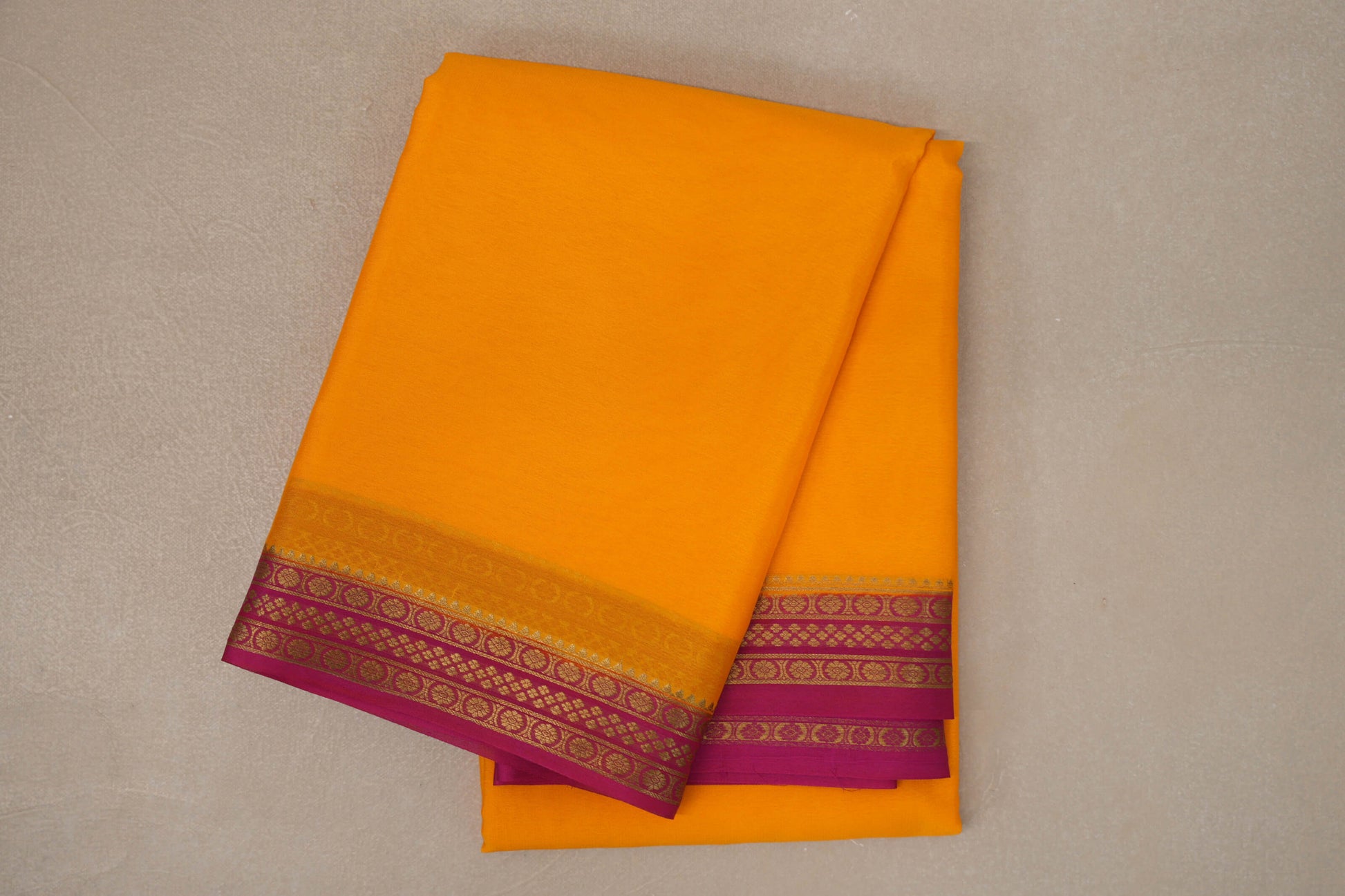 Mango Yellow with Rani Pink Borders Mysore Silk Saree