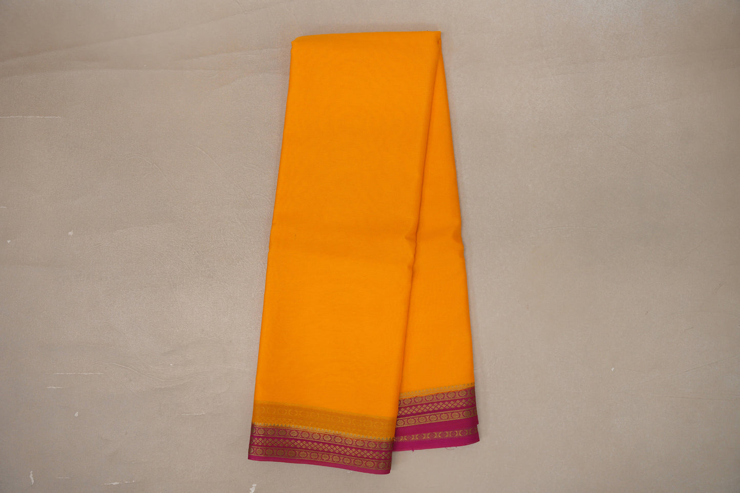 Online Mango Yellow with Rani Pink Borders Mysore Silk Saree