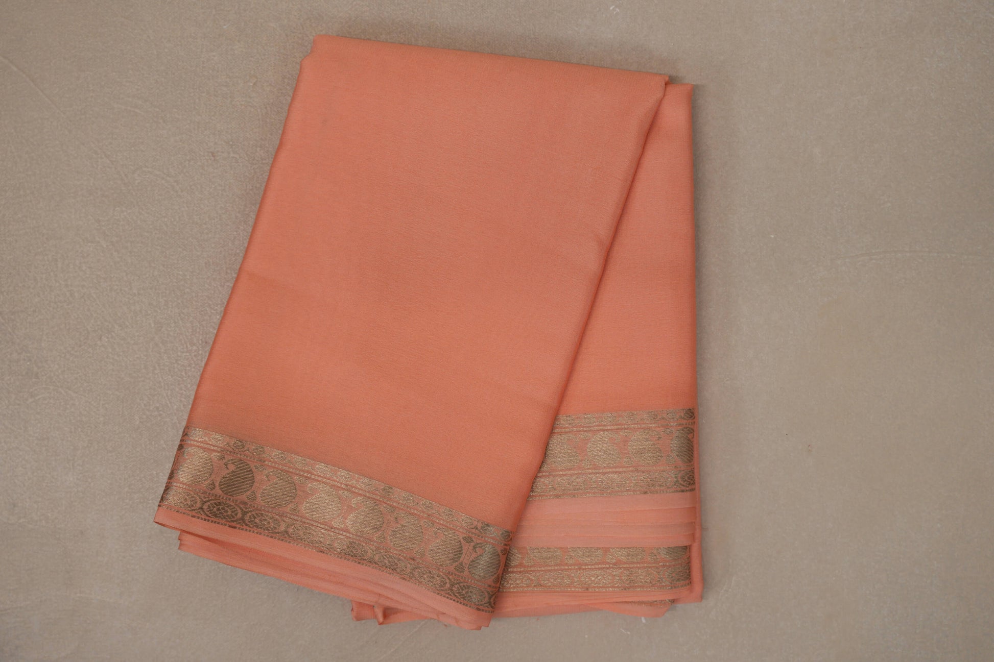 Peach with Self Borders Mysore Silk Saree