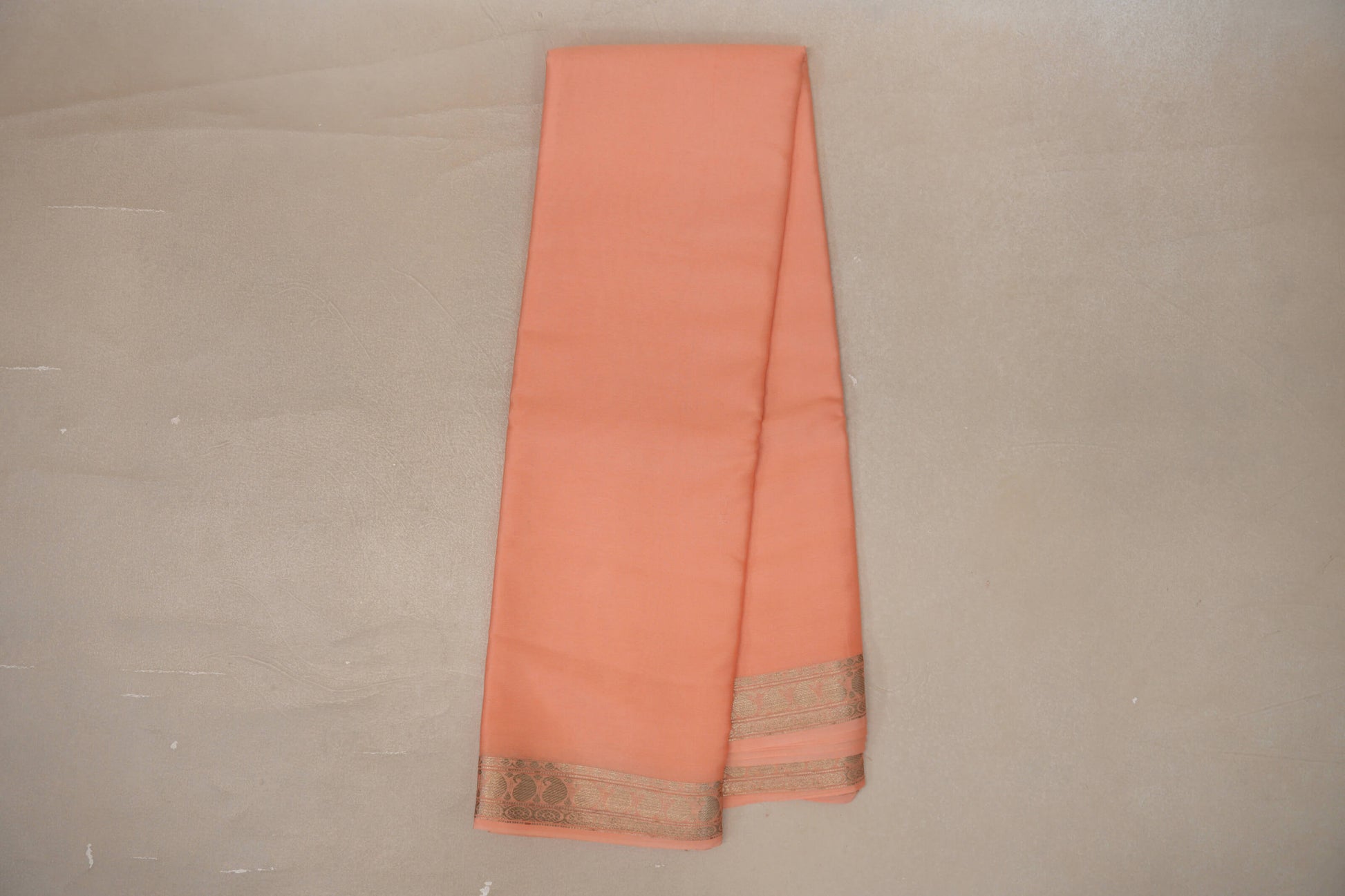 Online Peach with Self Borders Mysore Silk Saree