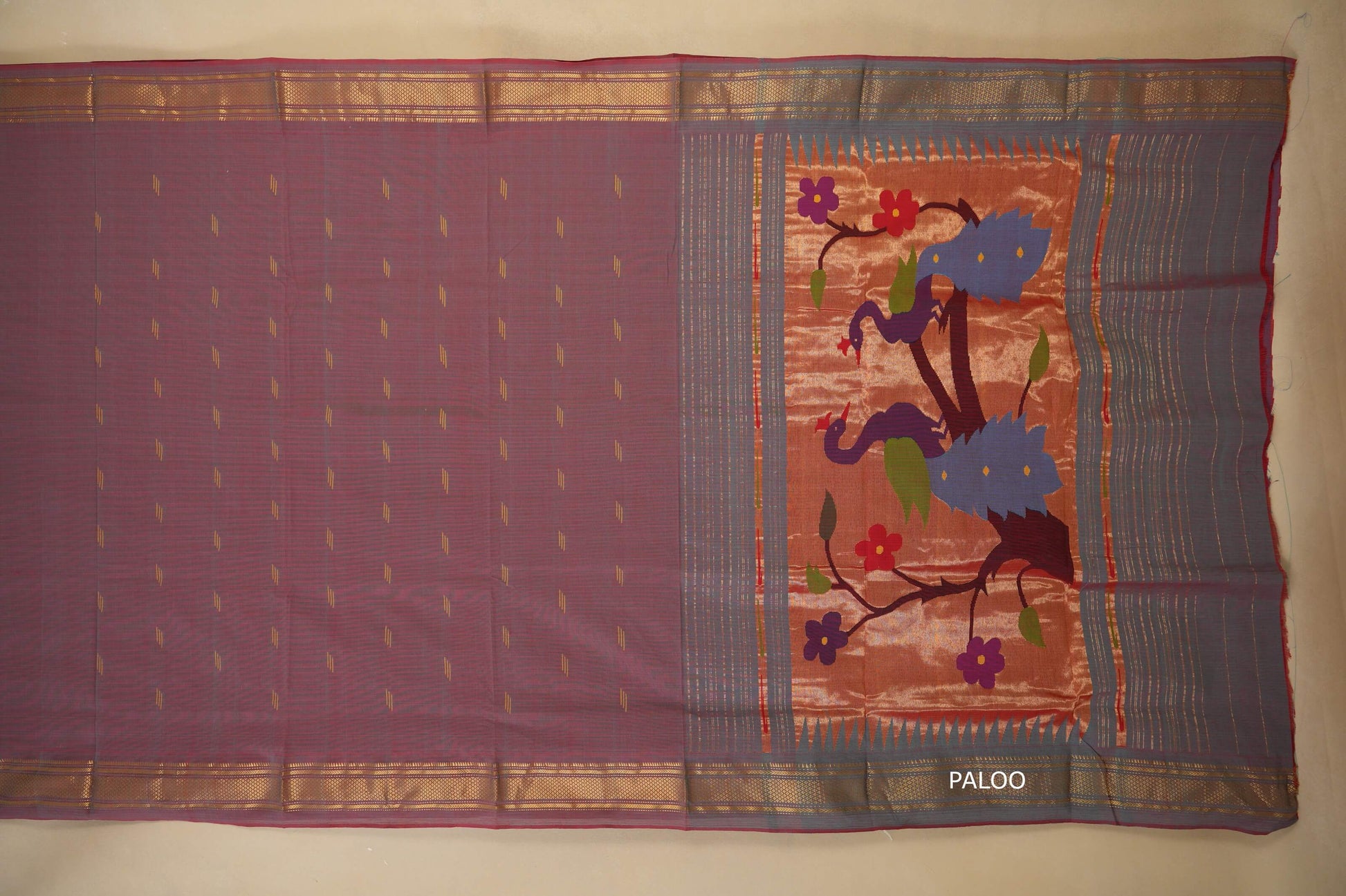 Maroonish grey dual tone Paithani Cotton Saree paloo
