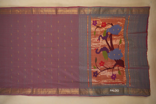 Maroonish grey dual tone Paithani Cotton Saree paloo