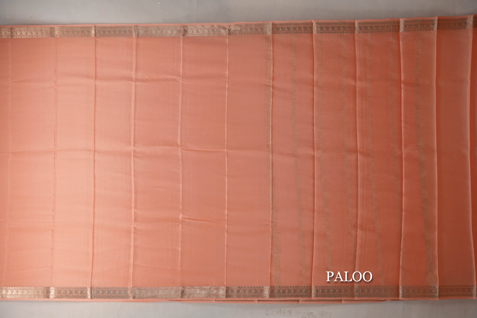 Peach with Self Borders Mysore Silk Saree paloo