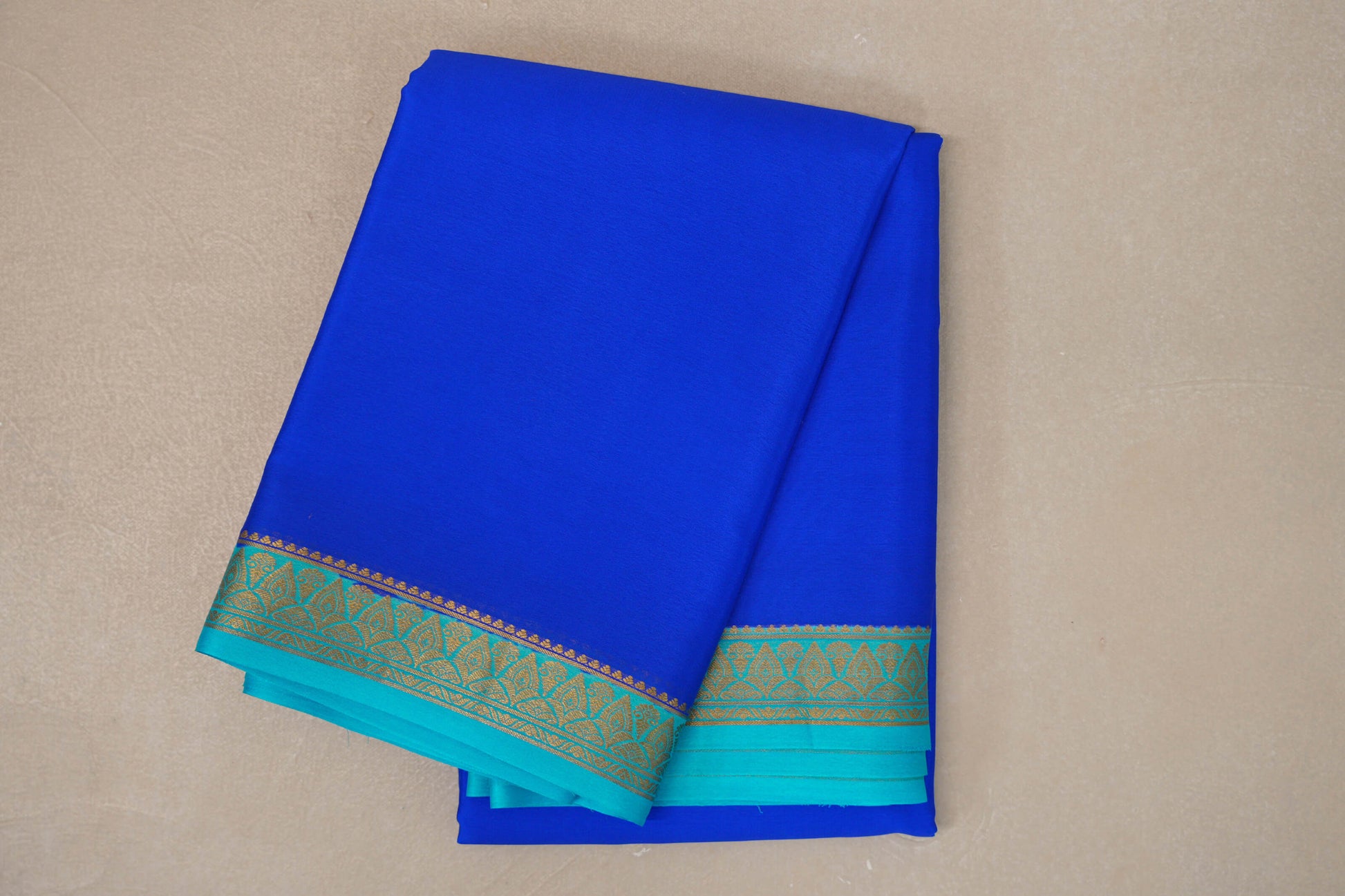 Bright Blue with Aqua Blue Borders Mysore Silk Saree