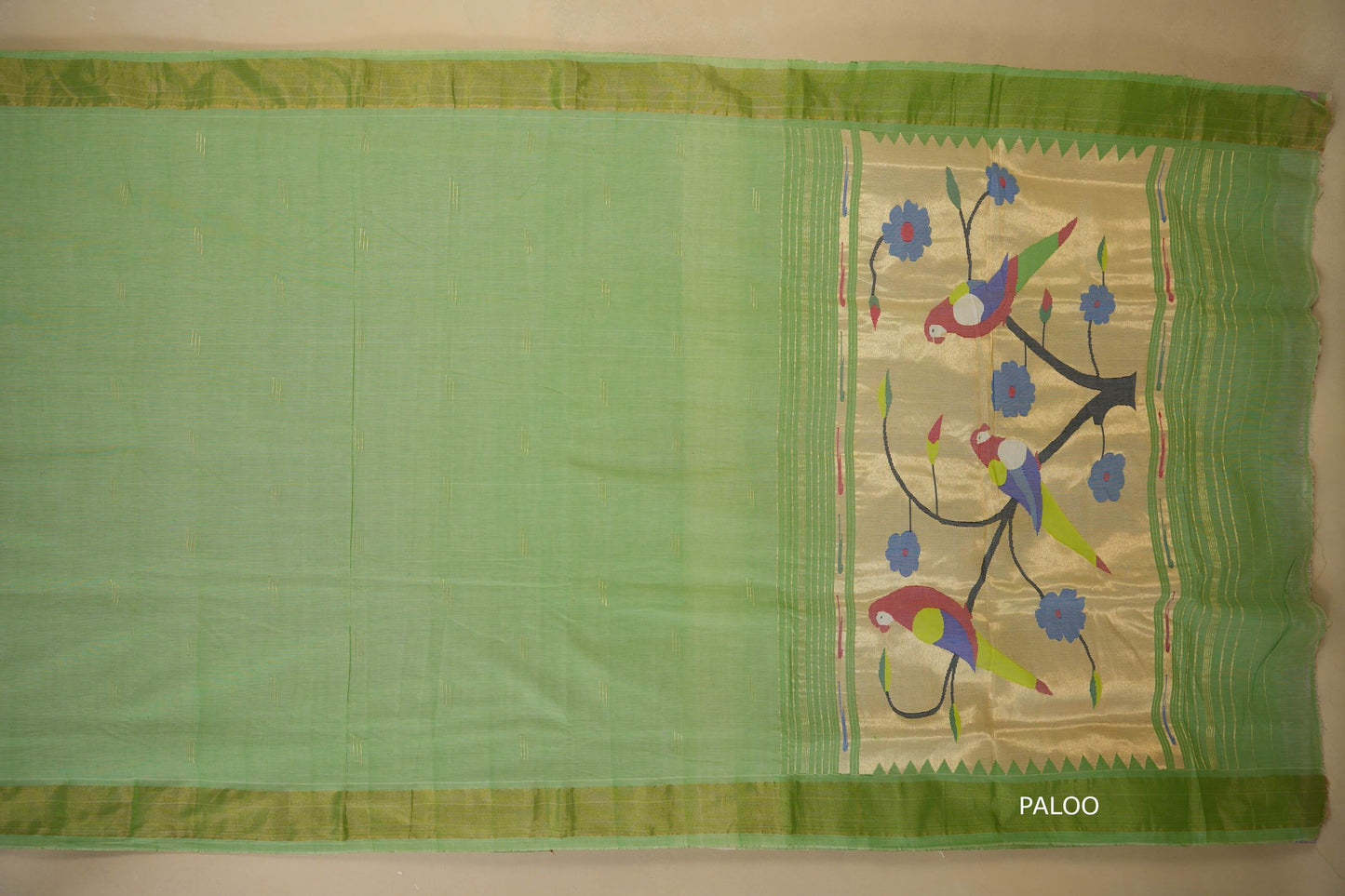 Pista green Paithani Cotton Saree paloo