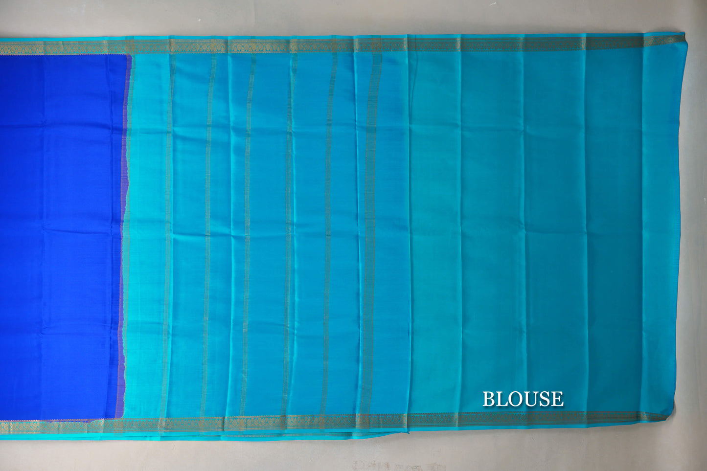 Bright Blue with Aqua Blue Borders Mysore Silk Saree blouse