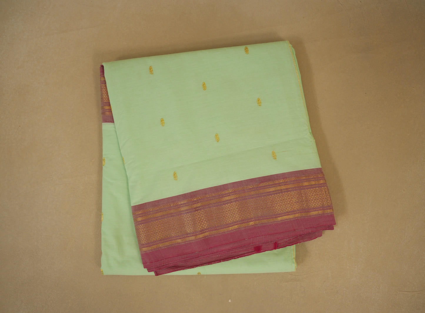 Pista green with onion pink borders Paithani Cotton Saree