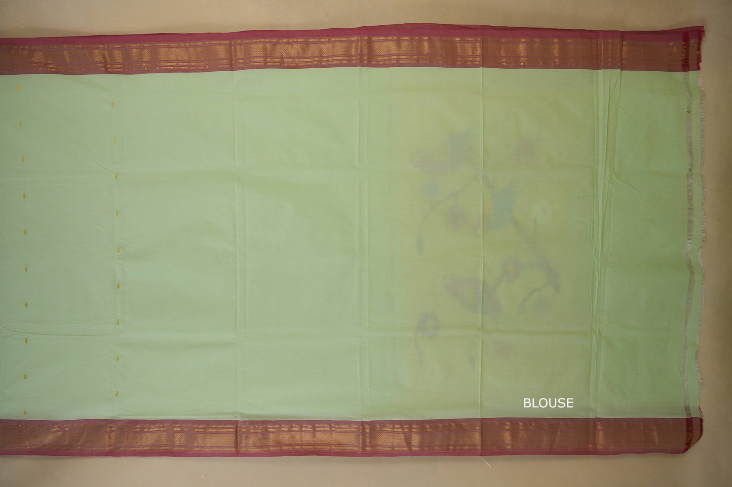 Pista green with onion pink borders Paithani Cotton Saree blouse
