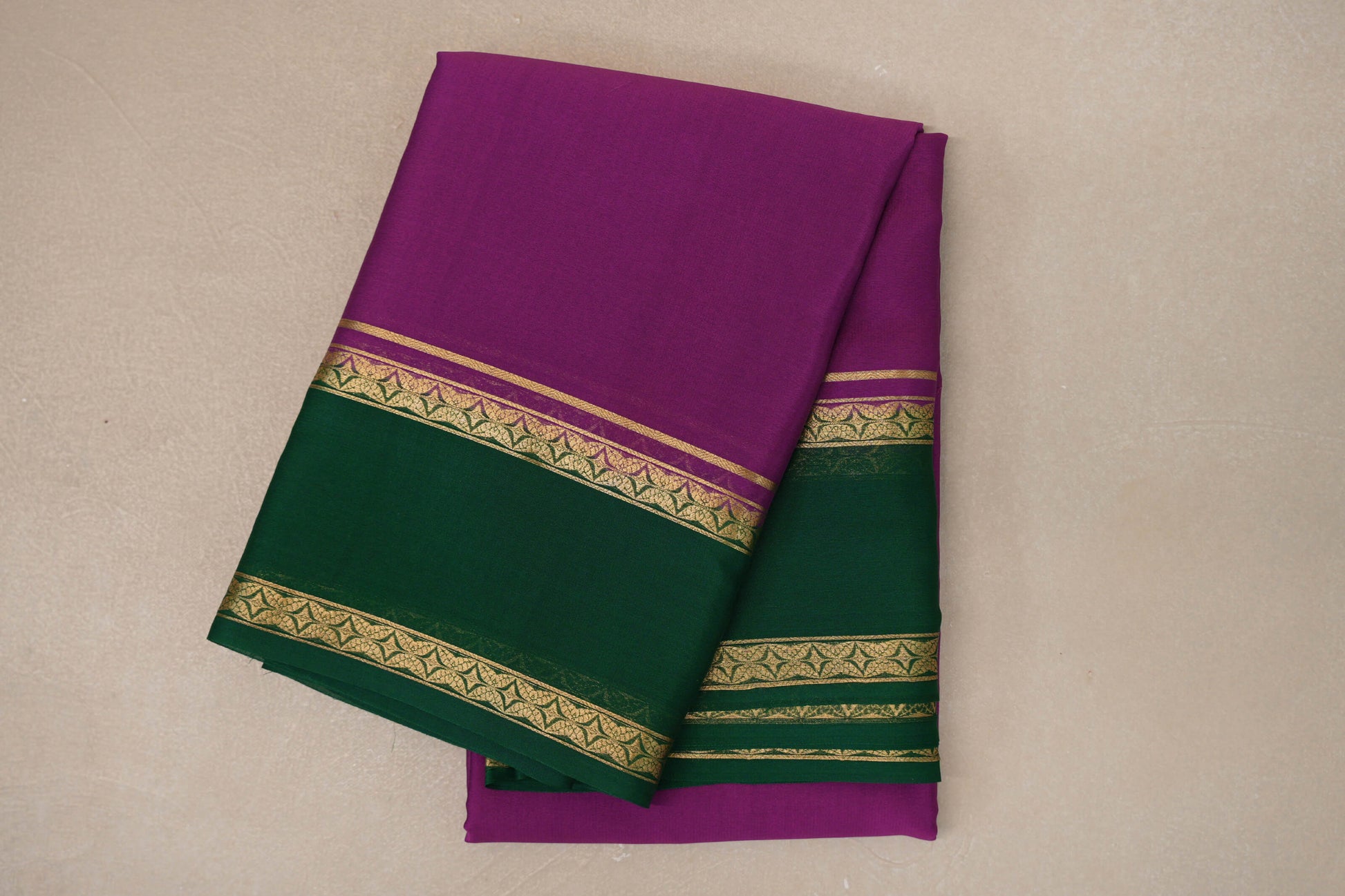 Purple with Forest Green Borders Mysore Silk Saree