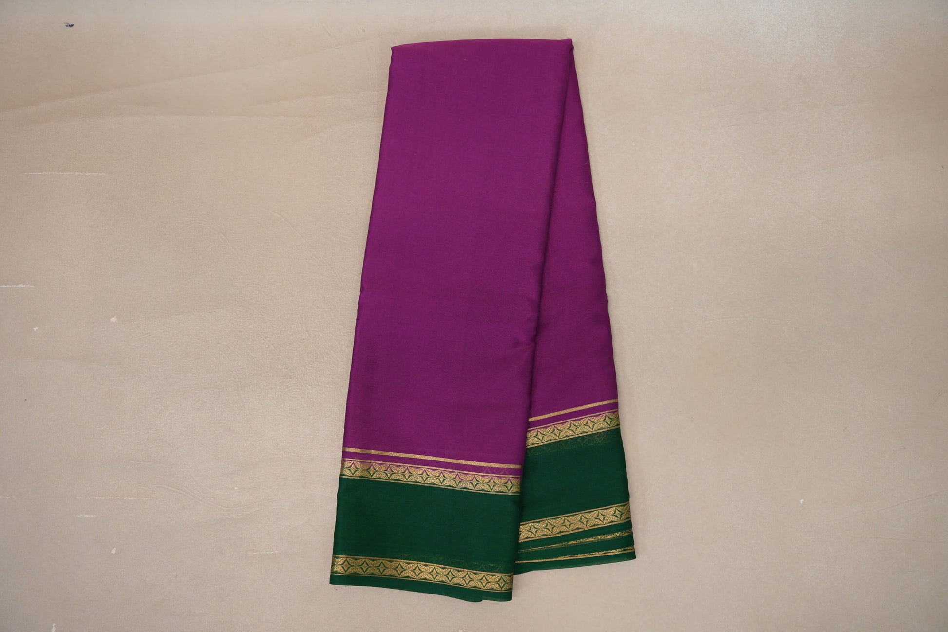 Online Purple with Forest Green Borders Mysore Silk Saree