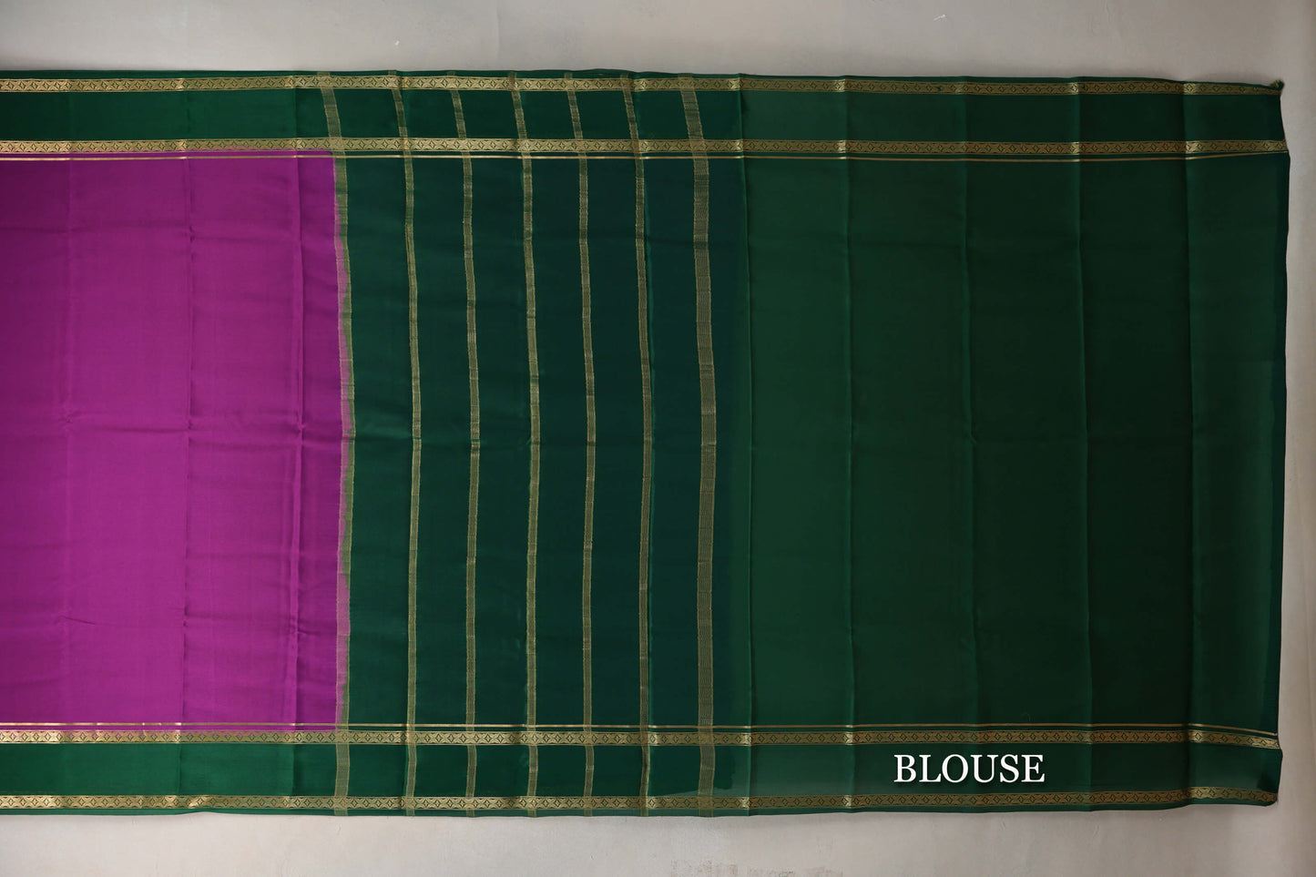 Purple with Forest Green Borders Mysore Silk Saree blouse