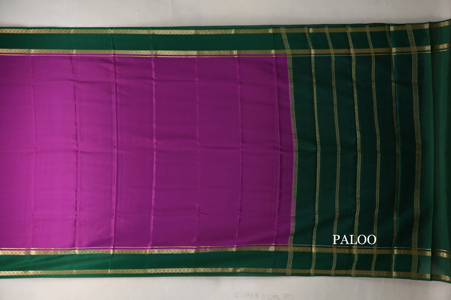 Purple with Forest Green Borders Mysore Silk Saree paloo