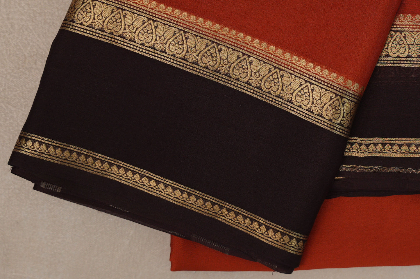 Rust Orange Mysore Silk Saree rettai pettu border